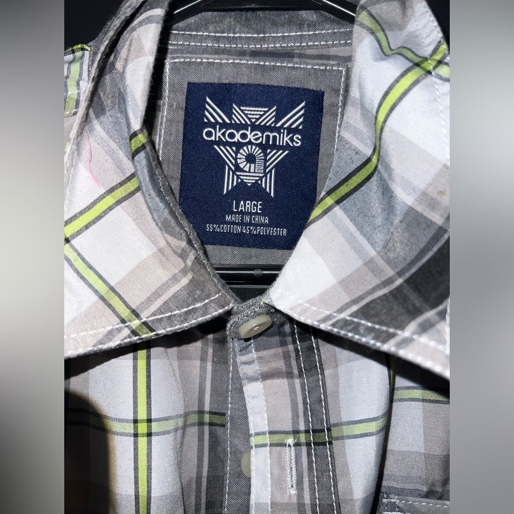 Y2K AKADEMIKS Mens Plaid Button Up Front Shirt Big & Tall 3/4 Sleeve Skate Large - Picture 8 of 13